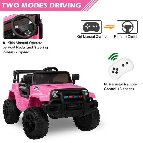 12V Pink Ride-On Truck for Kids with Parent Remote Control