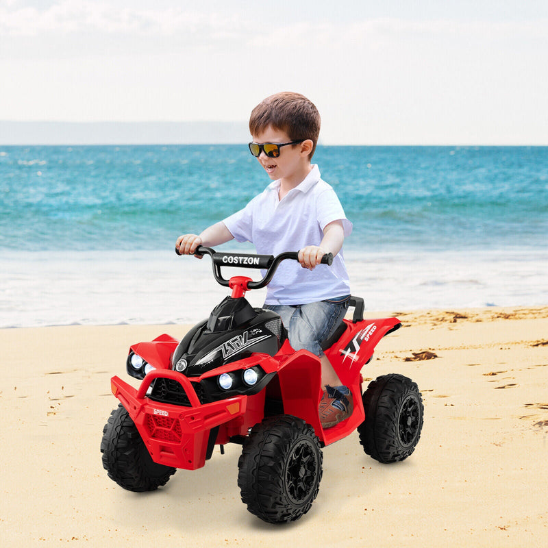 Red Kids Ride-on ATV with Headlights and Music - Powered by 12V Battery