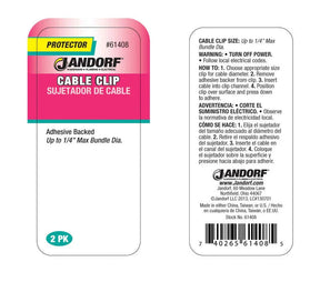 JANDORF J shape Cable Clip Adhesive Back 1/4 2 PK 61408 Jandorf
