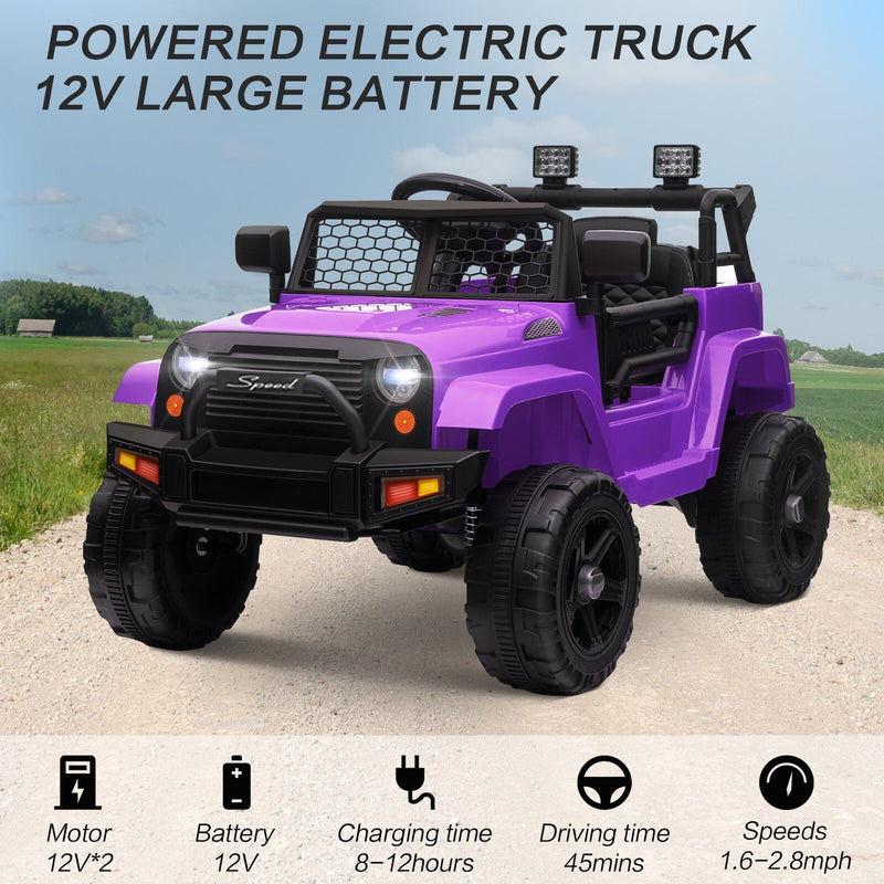 12V Kids Ride-On Truck with Power Wheels, LED Lights, and Parental Remote Control
