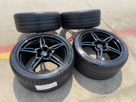 19" + 20" Chevy Corvette C8 OEM 14007 14008 wheels rims BLACK TPMS Texas Truck Tire