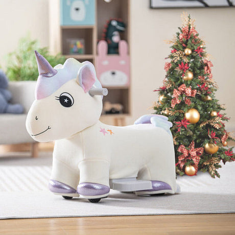 Beige Electric Animal Ride On Toy with Music and Handlebars - 6V Power