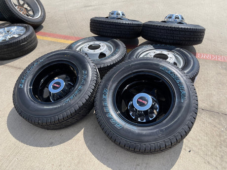 17" GMC Sierra Chevy Silverado 3500 Black Dually rims wheels OEM 5519 5520 NEW Texas Truck Tire
