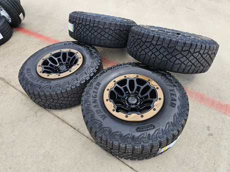 18" Dodge Ram 1500 TRX Beadlock OEM bronze RHO wheels rims 2735 tires 35" NEW Texas Truck Tire
