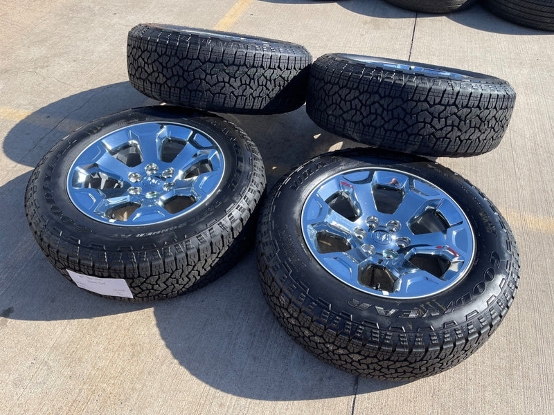 20" Dodge Ram 1500 OEM Laramie CHROME 2680 wheels rims 2025 2026 GOODYEAR NEW Texas Truck Tire