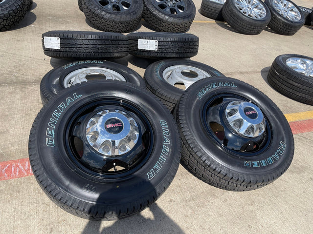17" GMC Sierra Chevy Silverado 3500 Black Dually rims wheels OEM 5519 5520 NEW Texas Truck Tire