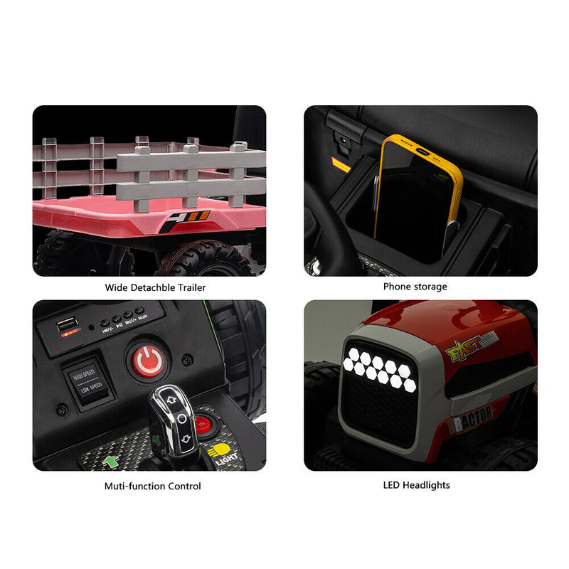 Electric Pink Tractor and Trailer Ride-On Toy for Toddlers (12V)