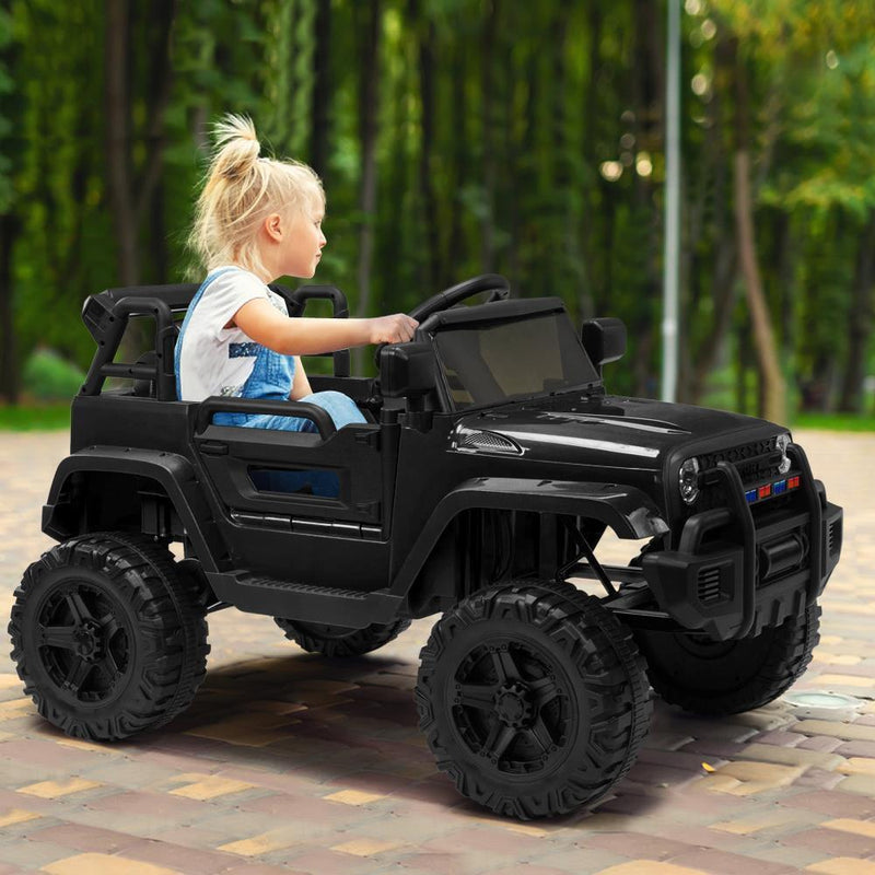 Black 12V Ride-On Truck for Kids with Parental Remote Control
