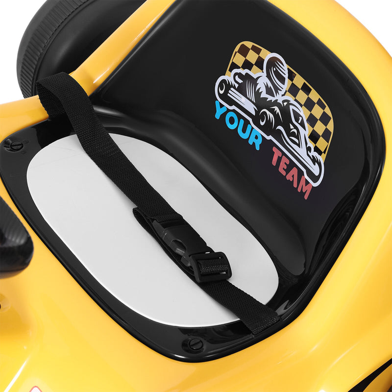 Yellow 12V Battery-Powered Kids Electric Ride-On Go-Kart with 3 Speeds, Music, and Remote Control