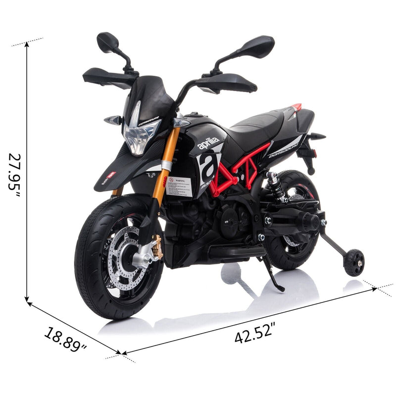 TOBBI 12V Aprilia Licensed Electric Ride-On Motorcycle for Kids with Training Wheels