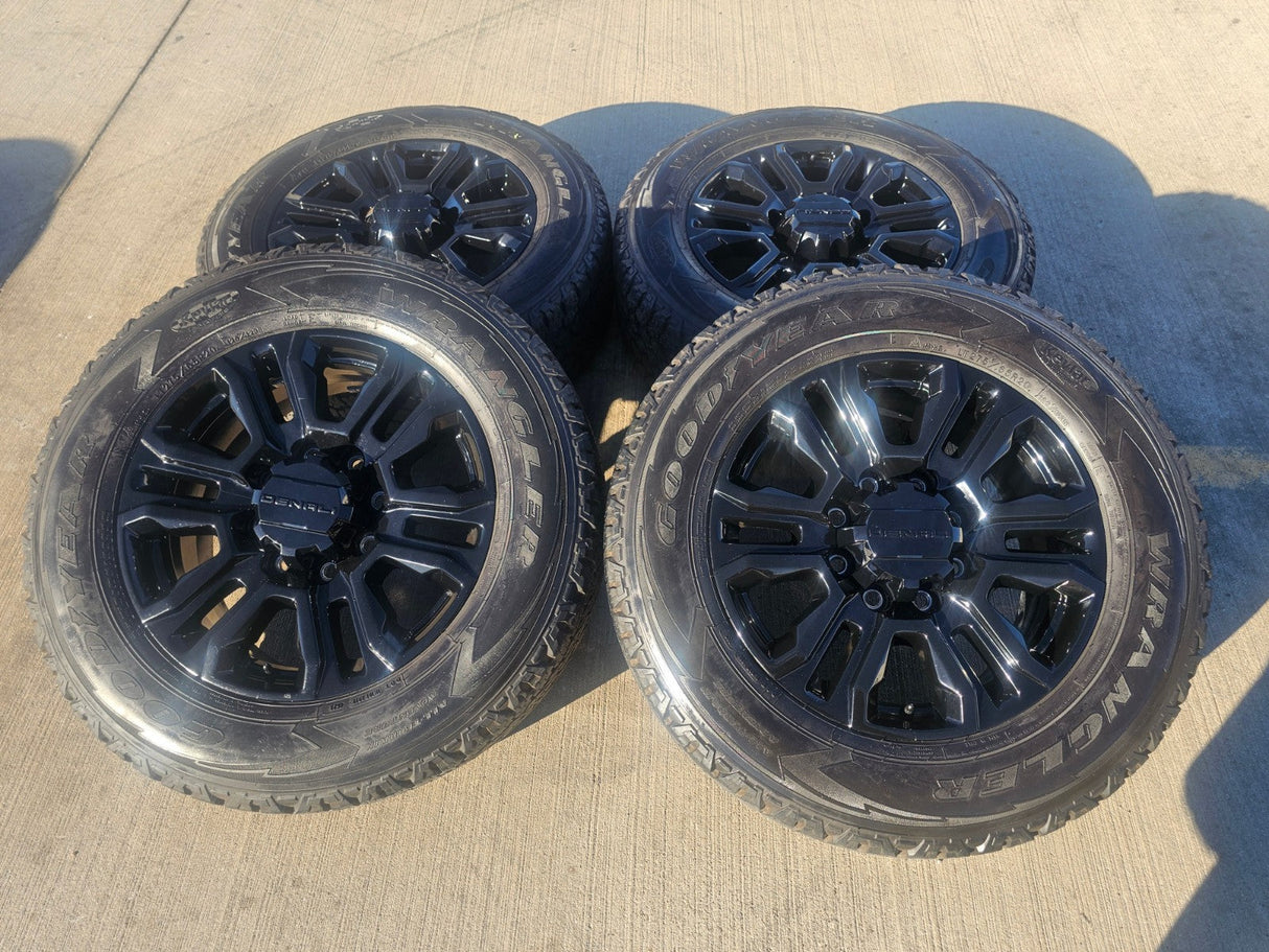 20" GMC Sierra Chevy 2500 OEM 5957 BLACK DIAMOND wheels rims 2024 2025 GOODYEAR Texas Truck Tire