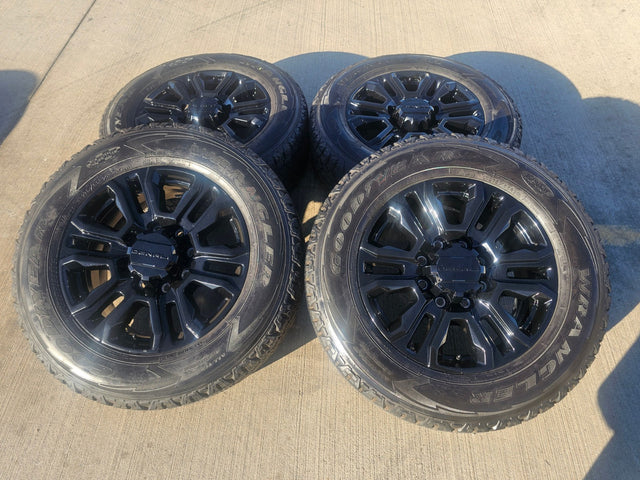 20" GMC Sierra Chevy 2500 OEM 5957 BLACK DIAMOND wheels rims 2024 2025 GOODYEAR Texas Truck Tire