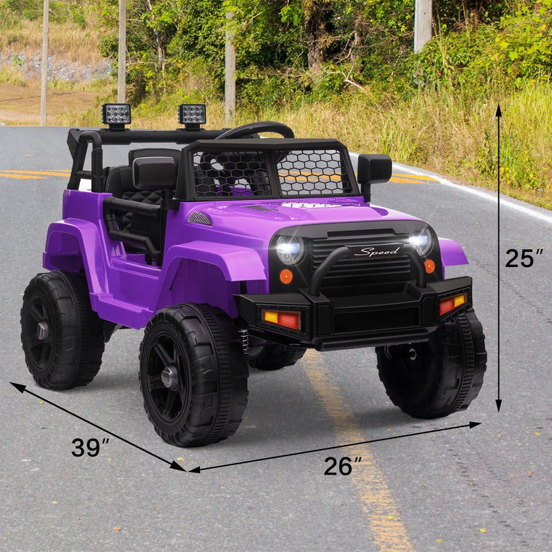 12V Kids Ride-On Truck with Power Wheels, LED Lights, and Parental Remote Control