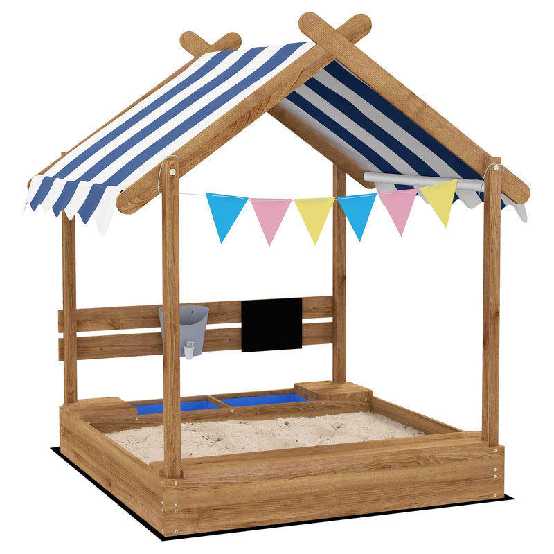 Wooden Sandbox with Canopy and Playhouse Design for Ages 3-7 Years Brown