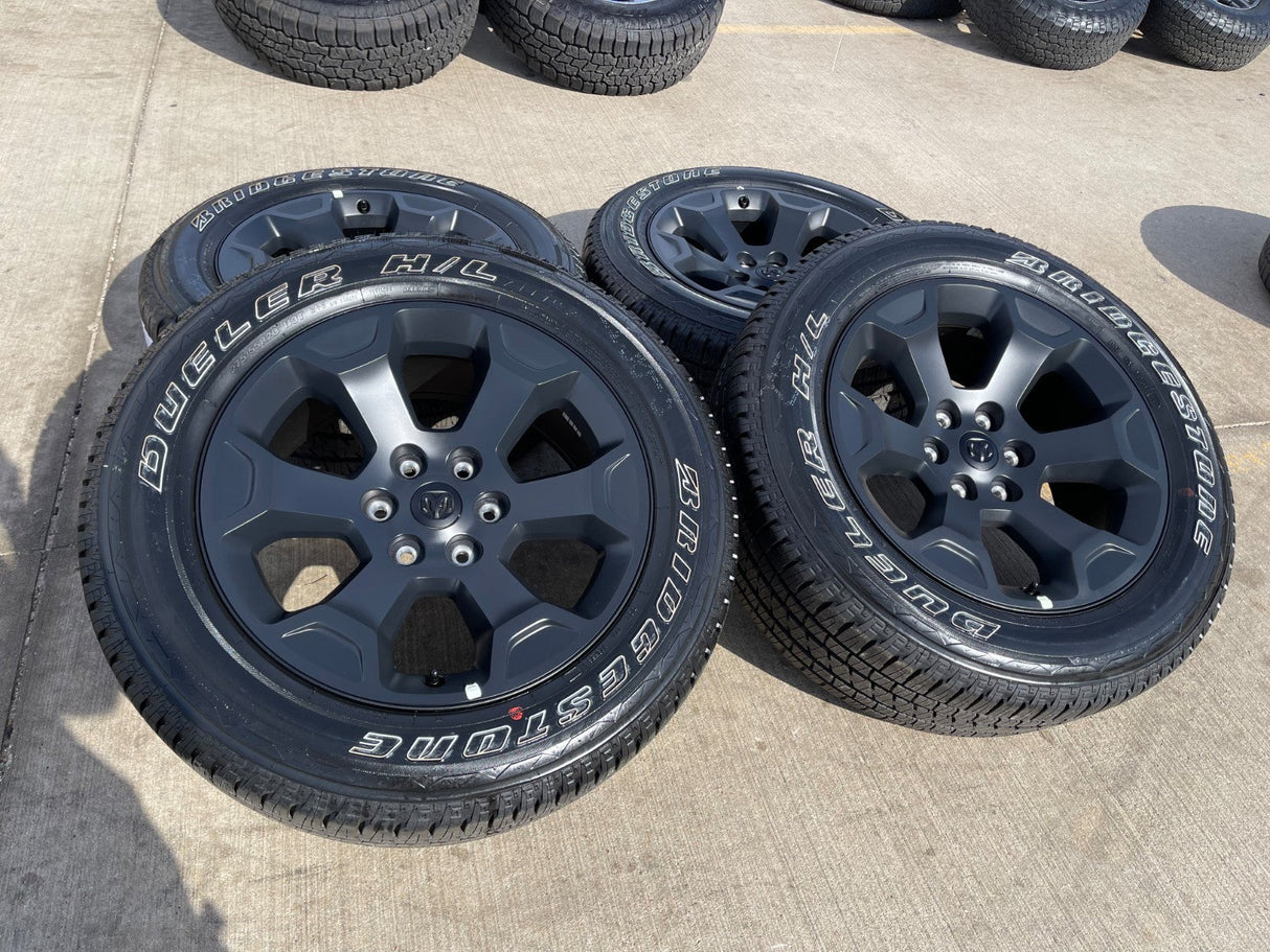 20" Dodge Ram 1500 OEM Laramie Black 2680 wheels rims tires 2024 2025 2026 NEW Texas Truck Tire