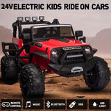 24V Electric Ride-On Truck for Kids with Remote Control, MP3 Player, LED Lights, and 3 Speeds - Seats 2