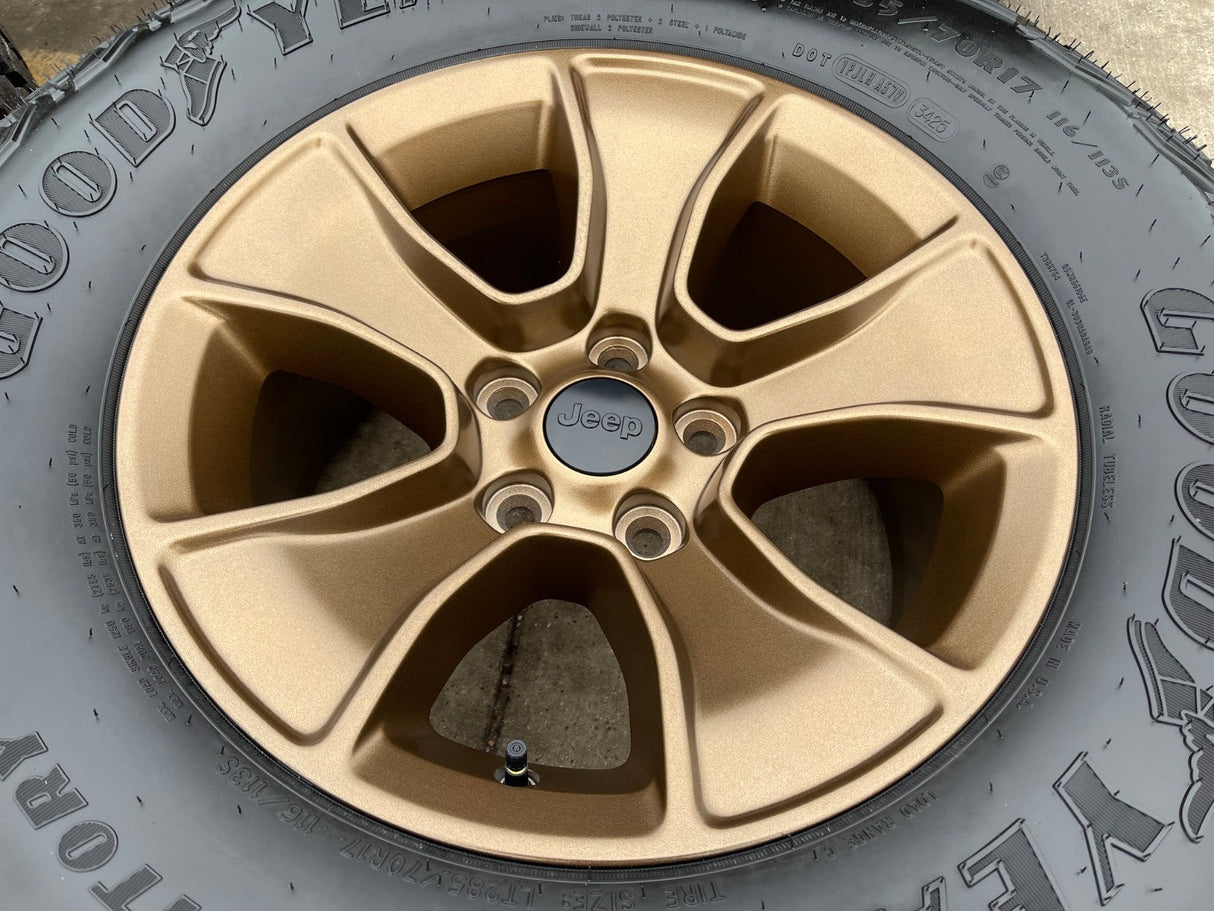 17" Jeep Wrangler Rubicon OEM 96226 wheels rims Gladiator GOODYEAR  A/T 33" NEW Texas Truck Tire