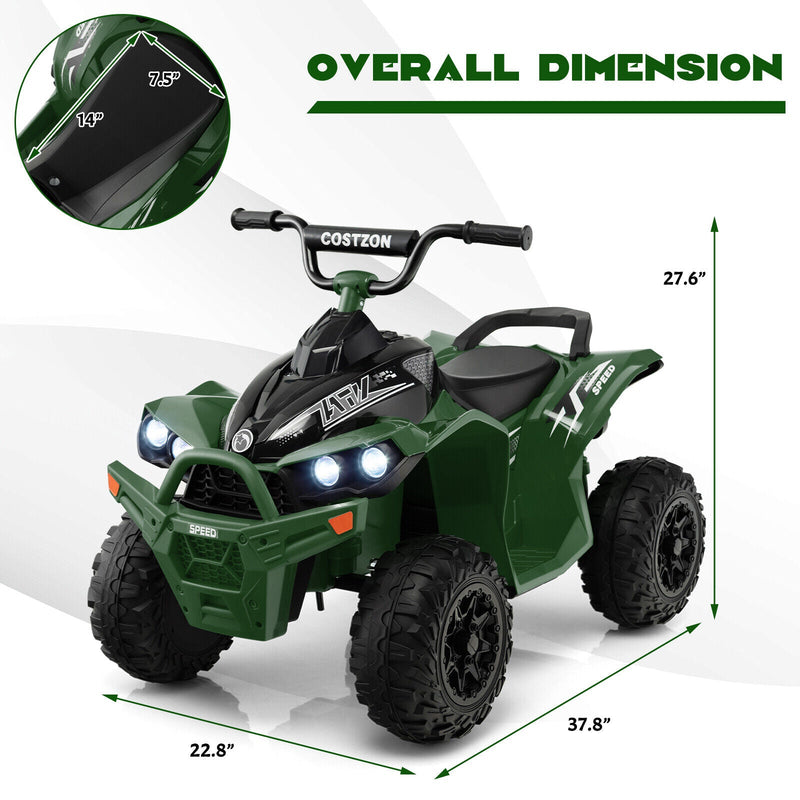 Electric Kids ATV with Headlights, Music, and Green Design - 12V Battery Powered