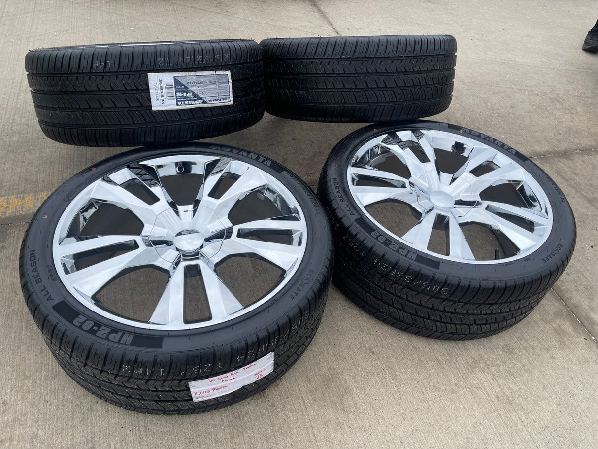 24" Chevy Silverado GMC OEM Replica Yukon Tahoe 5821 5620 wheels rims CHROME Texas Truck Tire