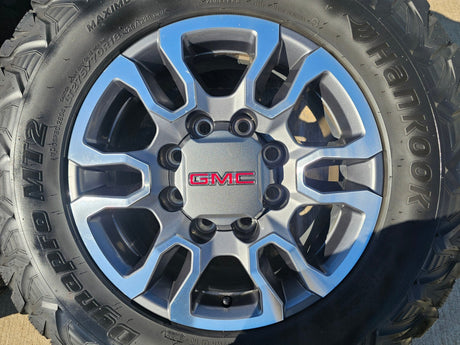 18" GMC Sierra AT4X Chevy Silverado 2500 3500 OEM 5949 wheels rims HANKOOK M/T2 Texas Truck Tire