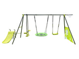 Six-Function Green and Blue Metal and Plastic Swingset with Net Swing
