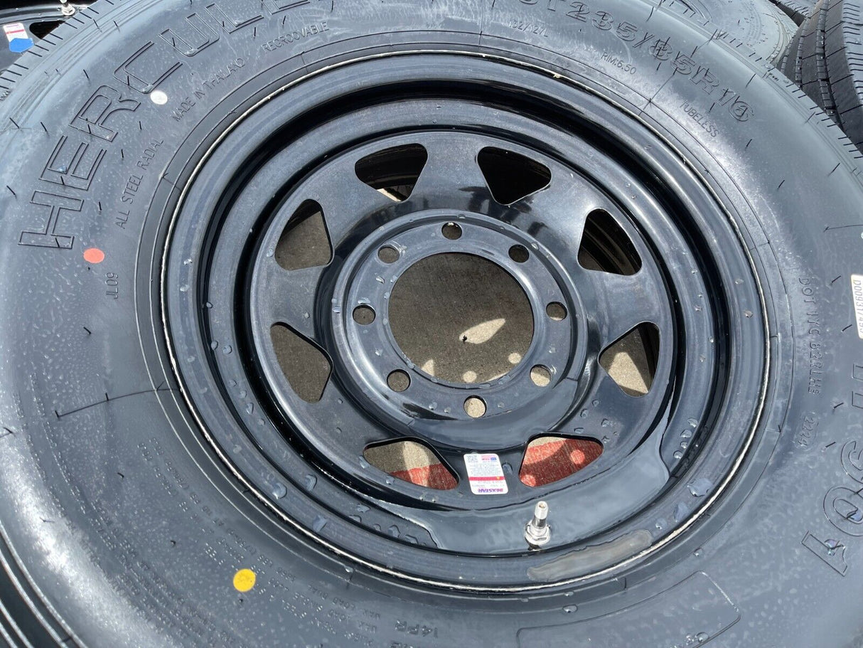 (5) 16x6 16" Dexstar Steel Trailer Gloss Black Wheels Rims Tires 14 PLY 8x6.5 Texas Truck Tire