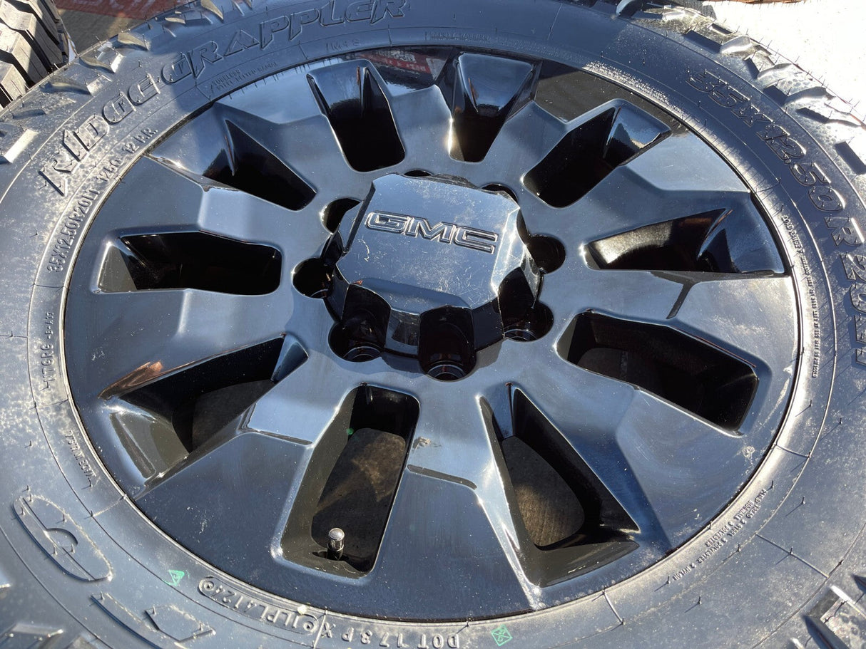20" GMC Sierra Chevy Silverado 2500 3500 OEM 5960 5947 wheels rims NEW 35" Texas Truck Tire
