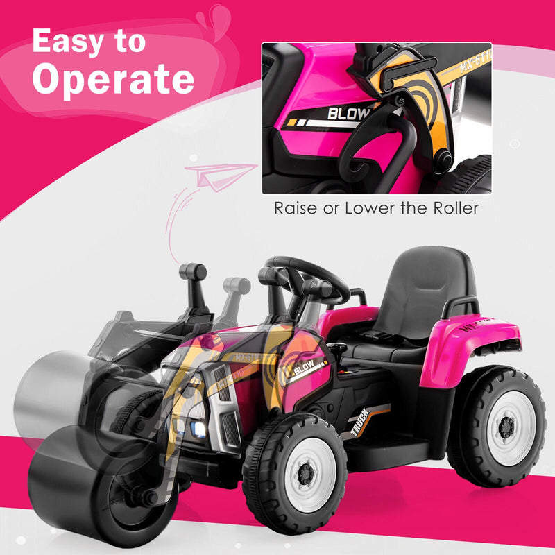 12V Electric Tractor for Kids with Remote Control, LED Lights, and Music - Pink