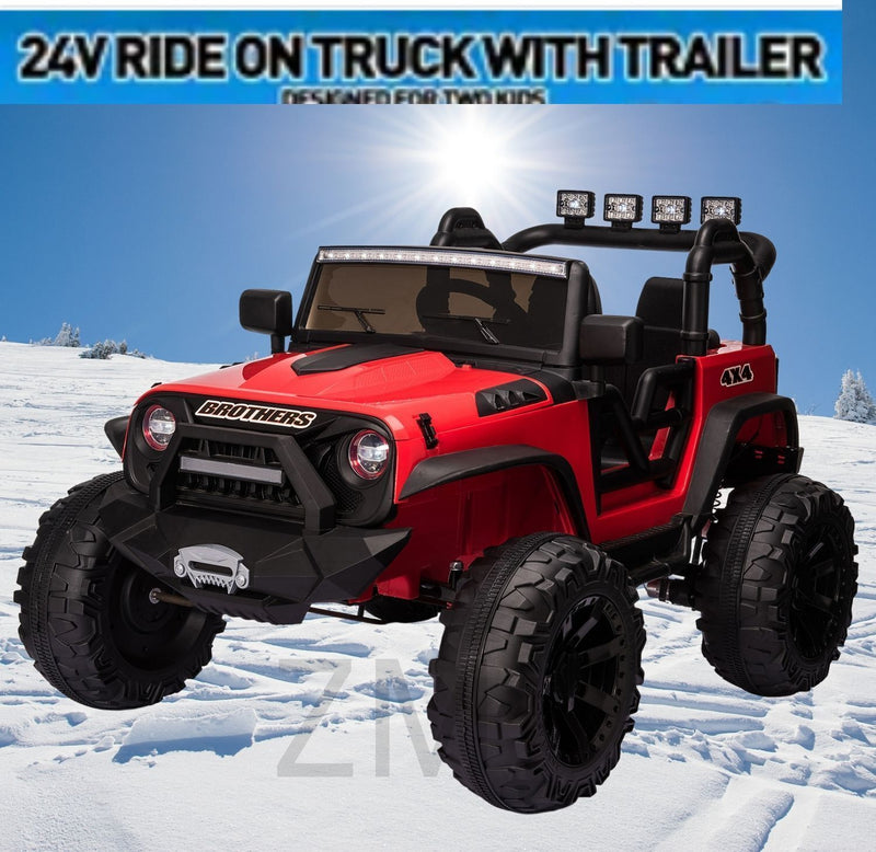 24V Battery-Powered Kids Ride On Truck with Trailer and RC Control - 3 Speeds, Camo Design