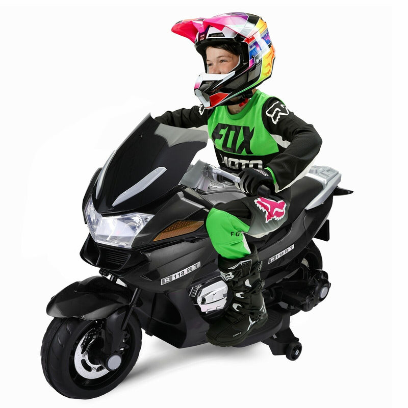TOBBI 12V Kids Electric Motorcycle with Training Wheels - Dirt Bike Motorbike for Young Riders