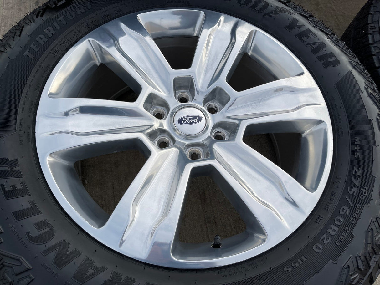 20" Ford F-150 Expedition OEM rims wheels polished 10004 tires GOODYEAR A/T Texas Truck Tire