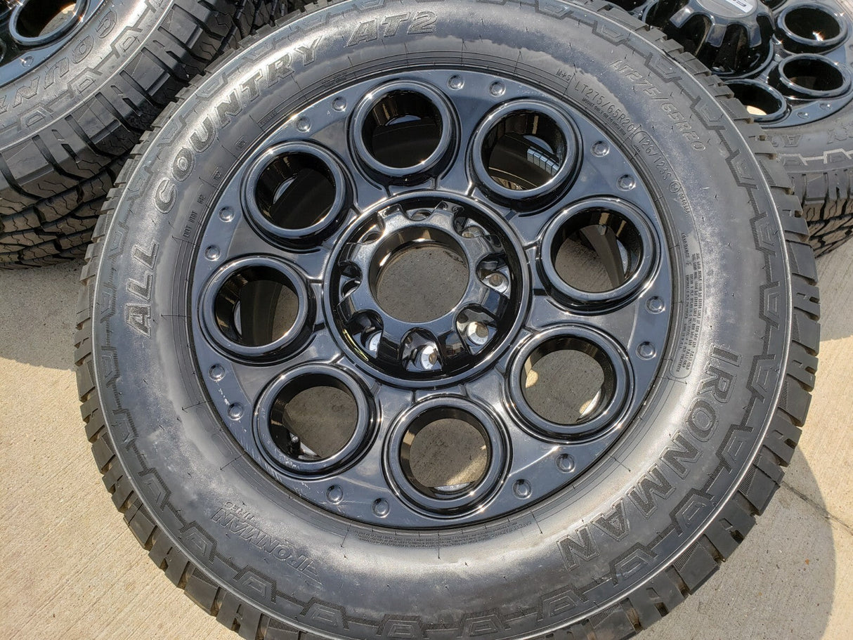 20" Ford F-250 F-350 OEM black TREMOR wheels rims 10299 10484 A/T2 tires NEW Texas Truck Tire