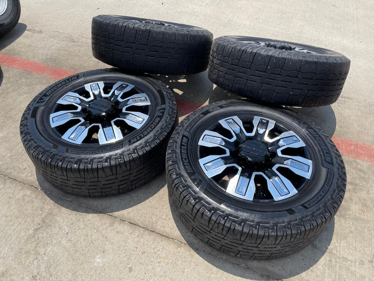 20" GMC Sierra 2500 3500 OEM wheels rims 5958 14138 tires MICHELIN DEFENDER Texas Truck Tire