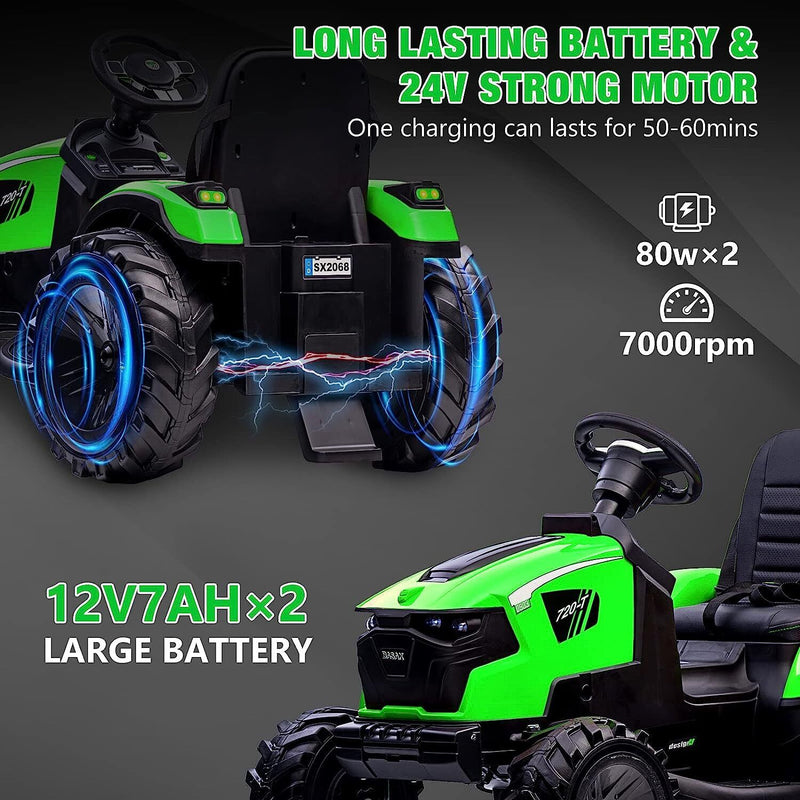 24V Battery-Powered Tractor with Trailer Loader & Digger Remote-Control Ride-on Vehicle