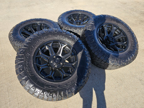 18x9 Fuel Siege D706 Jeep Sequoia black wheels rims -12 NITRO Texas Truck Tire