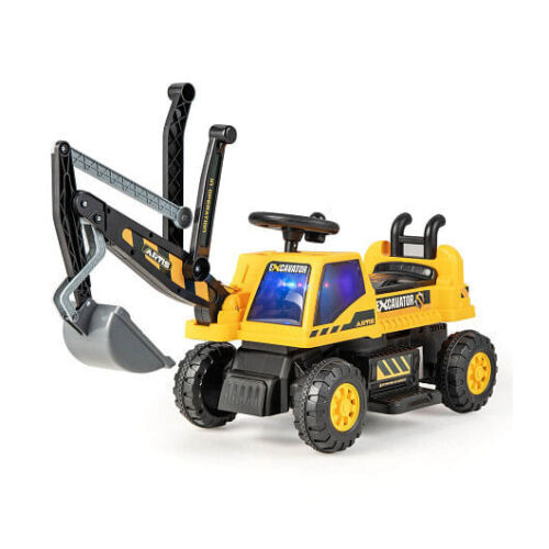 Certified Kids' Electric Bulldozer with Front Digger Shovel - Yellow