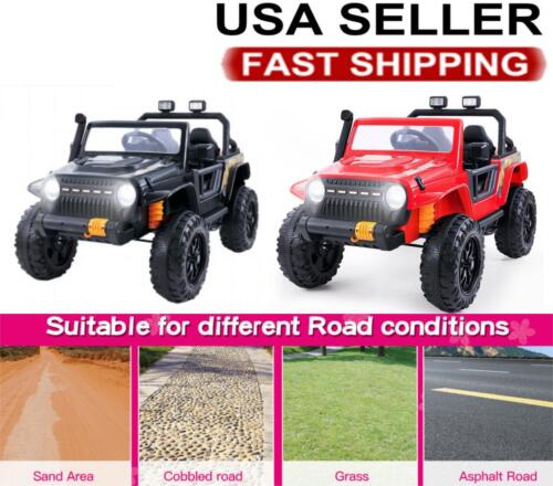 12V Electric Ride-On Car for Kids Ages 3-8 - Red/Black Truck Design