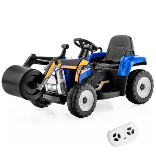 12V Electric Tractor with Remote Control, LED Lights, and Music for Kids - Blue