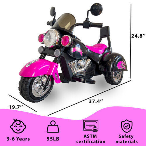 Electric 3-Wheel Chopper Motorcycle Toy for Kids with LED Headlights