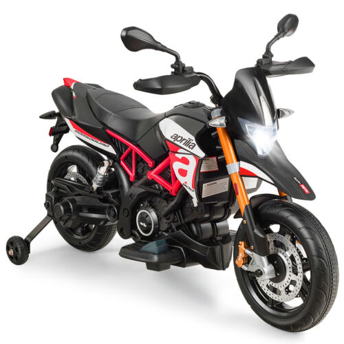 Aprilia 12V Kids Ride-On Motor Bike with Training Wheels - Officially Licensed Motorcycle Toy