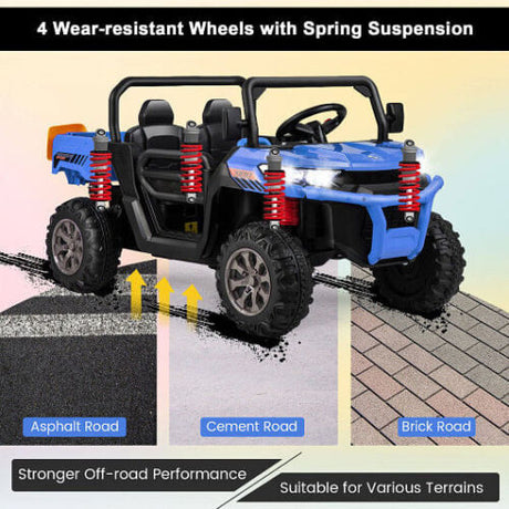 Blue 2-Seater Kids Dump Truck with Dump Bed and Shovel for Outdoor Play