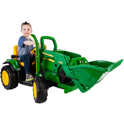 Adjustable Seat 12V Battery-Powered Ride-On Ground Loader with Flip-up Armrests