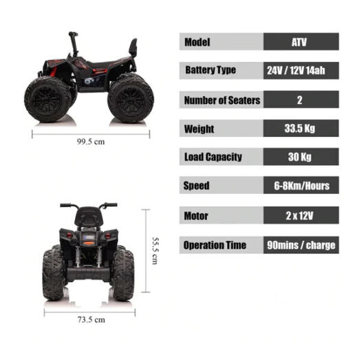 24V Children's Electric ATV Ride-On Toy, Rubber Tires, Hand Accelerator, Music Player, LED Illumination