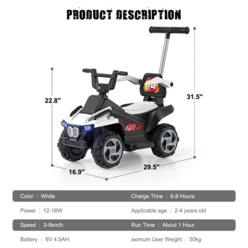 Electric ATV Ride-On Quad Car for Kids with LED Headlights and Bluetooth Connectivity