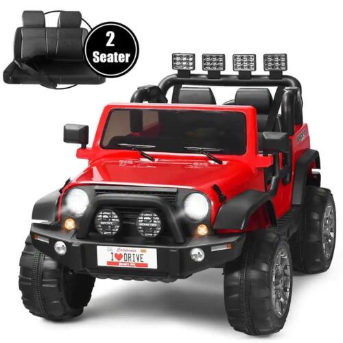 RC Electric Ride-On Toy Truck for Kids with 2 Seats and Storage Compartment - Red 12.6"