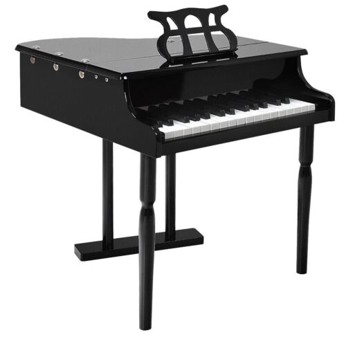 Stylish and Sturdy 30-Key Children's Grand Piano with Bench in Black