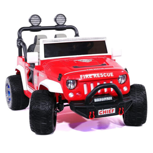 24V Dual-Seater Children's Ride-On Fire Truck Jeep, 2 Strong Motors, Rubber Wheels + Remote Control