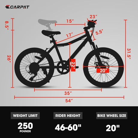 20-Inch 7-Speed Kids’ Mountain Bike for Boys and Girls Ages 7-12