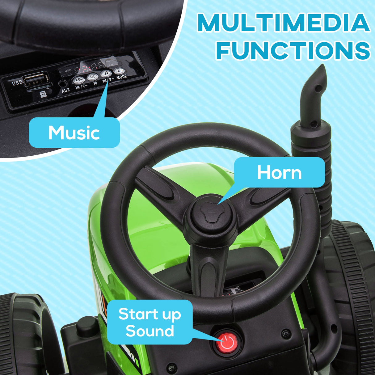 12V Electric Tractor with Trailer and Dual Motors for Kids