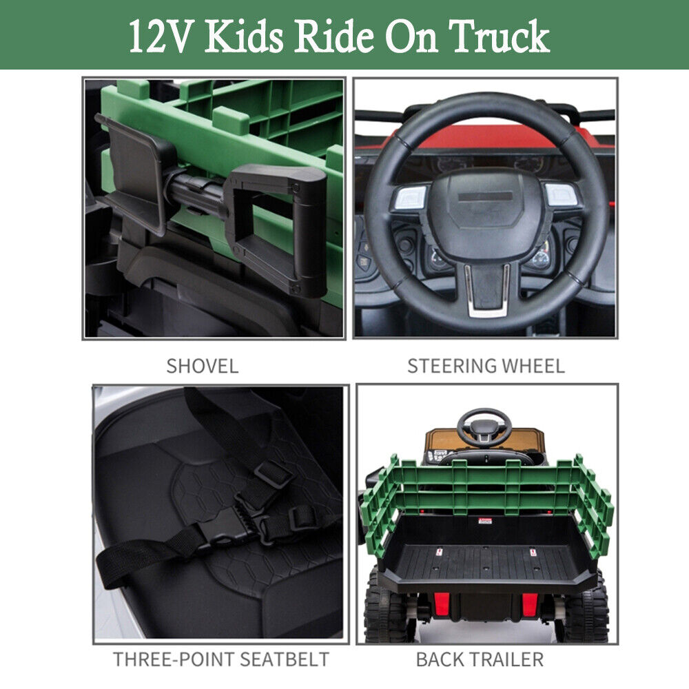 SEGMART 12V Ride-On Tractor Truck with RC Control and Trailer for Kids